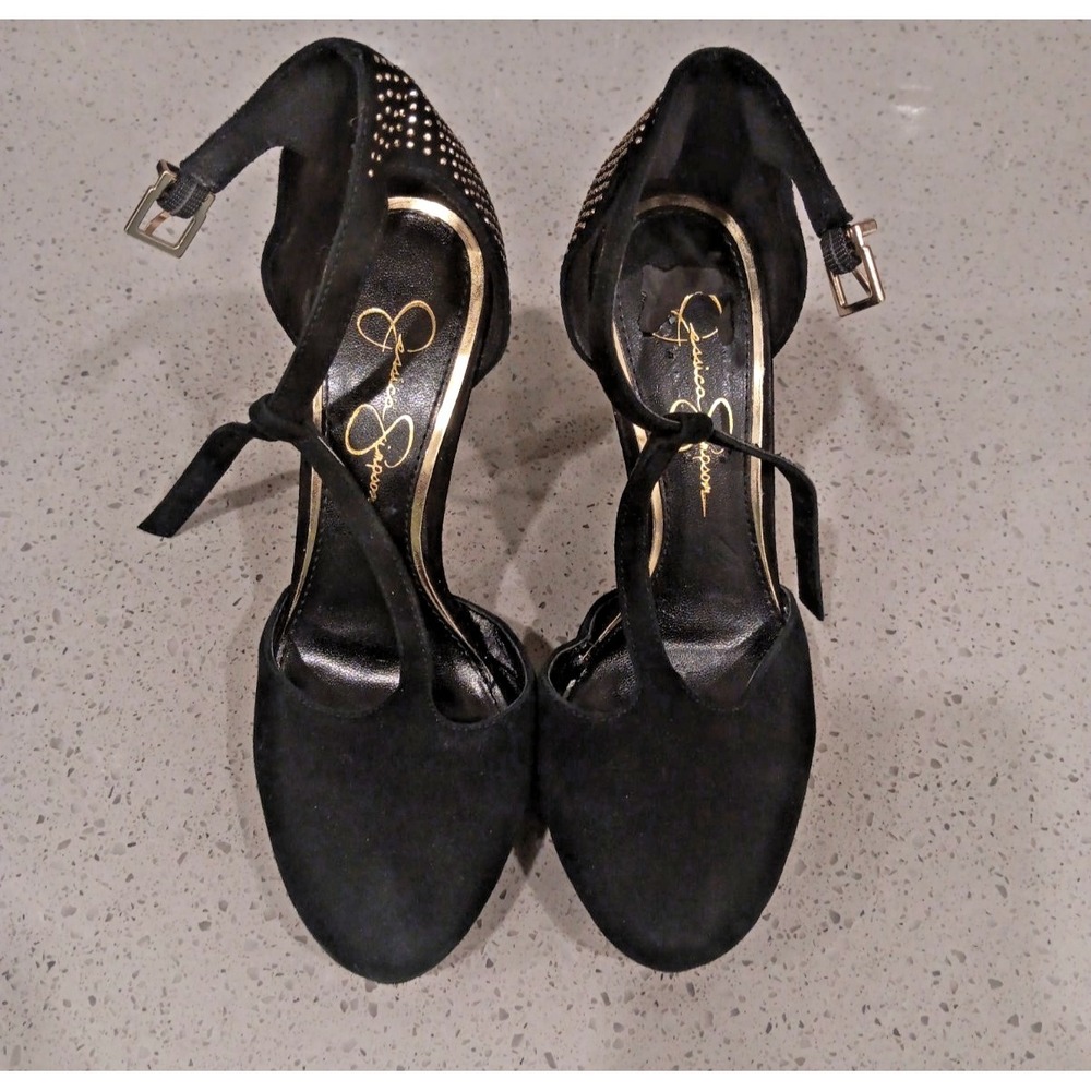 Jessica Simpson Suede Black Pumps With Black Strap